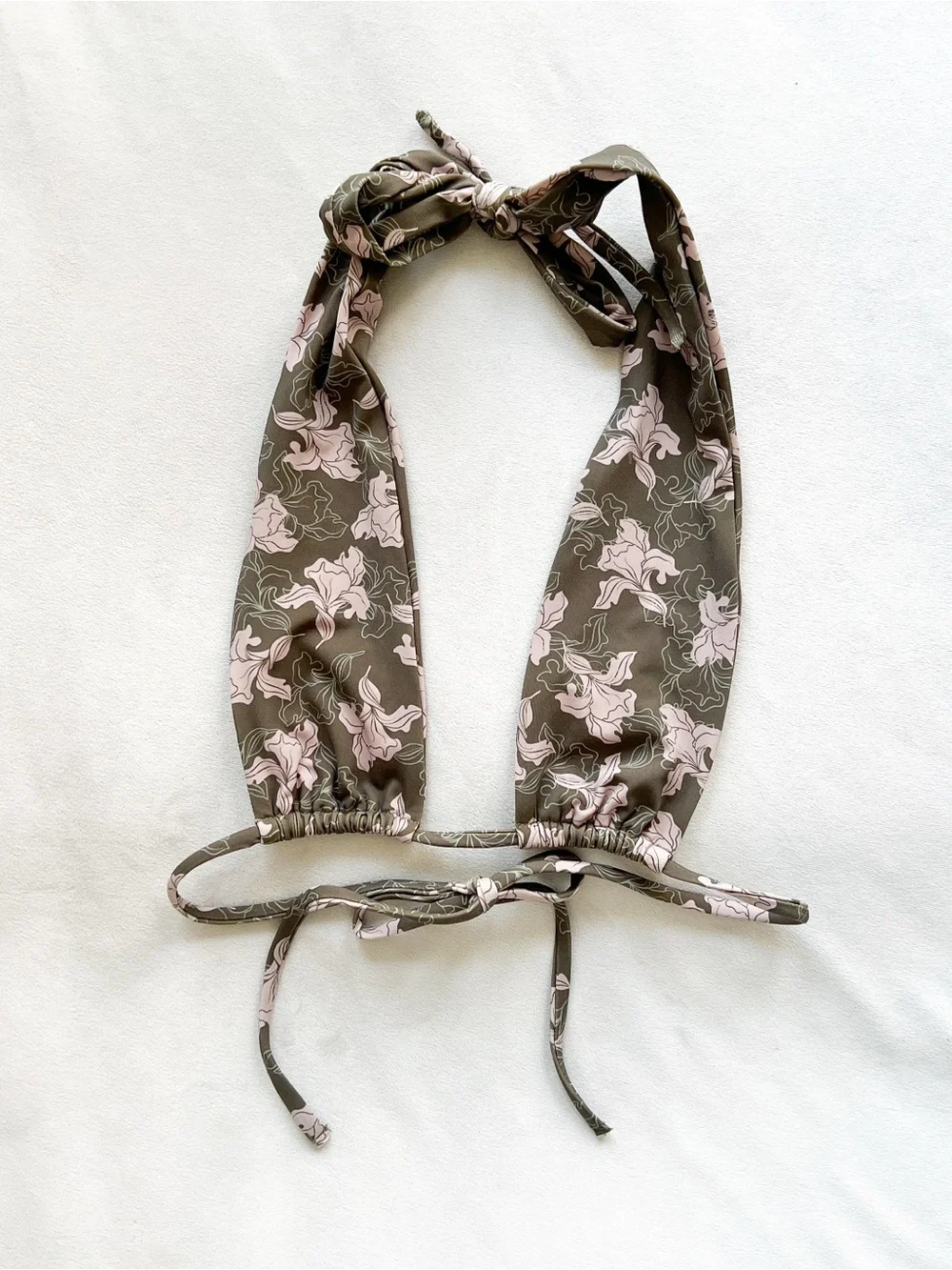 KAIAH Olive & Pink Floral Tiny Triangle Halter Bikini Top - Medium